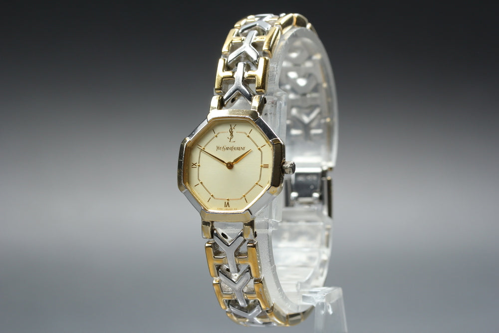 Near MINT Yves Saint Laurent 2200-241762 Gold Quartz 22mm Ladies Watch