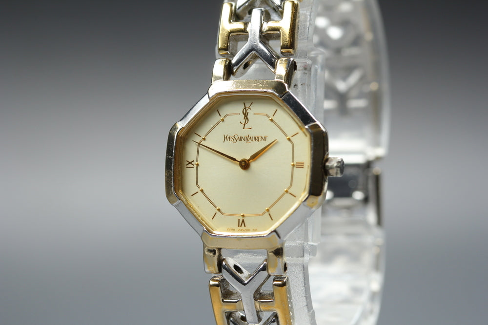 Near MINT Yves Saint Laurent 2200-241762 Gold Quartz 22mm Ladies Watch