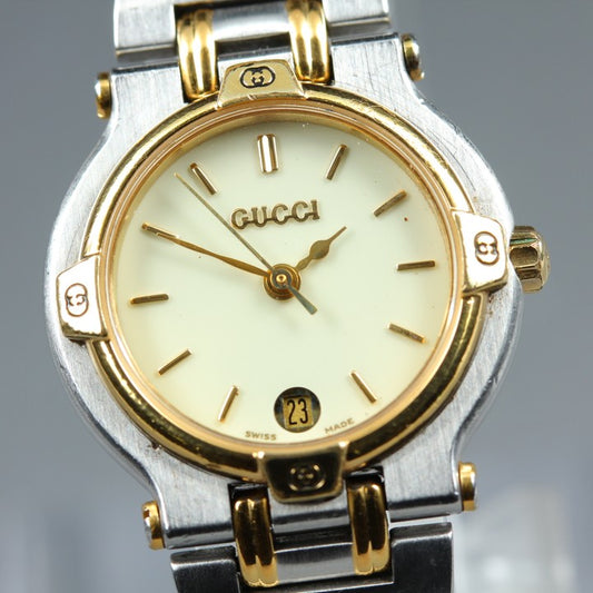 Near MINT GUCCI 9000L Gold Quartz 25mm Ladies Watch