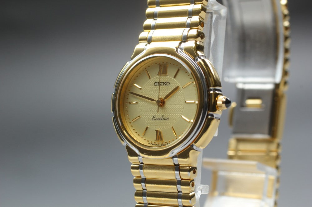 Near MINT SEIKO Exceline 1F21-0E10 Gold Quartz 13mm Ladies Watch 1990