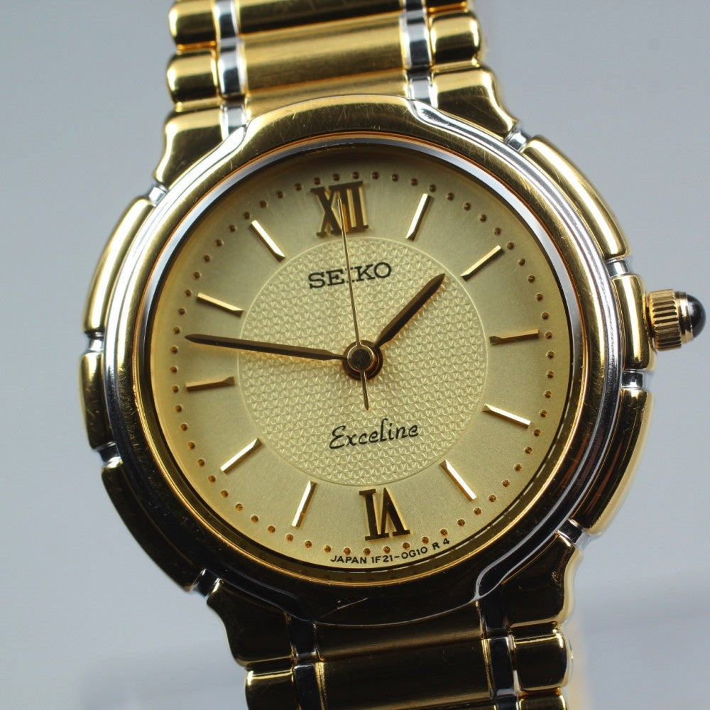 Near MINT SEIKO Exceline 1F21-0E10 Gold Quartz 13mm Ladies Watch 1990