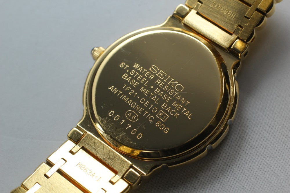 Near MINT SEIKO Exceline 1F21-0E10 Gold Quartz 13mm Ladies Watch 1990