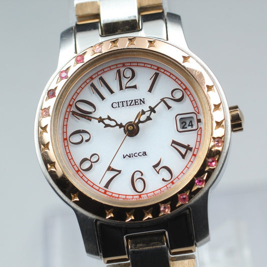 Near MINT CITIZEN Wicca E011-S064490 White Eco-Drive 25.3mm Ladies Watch