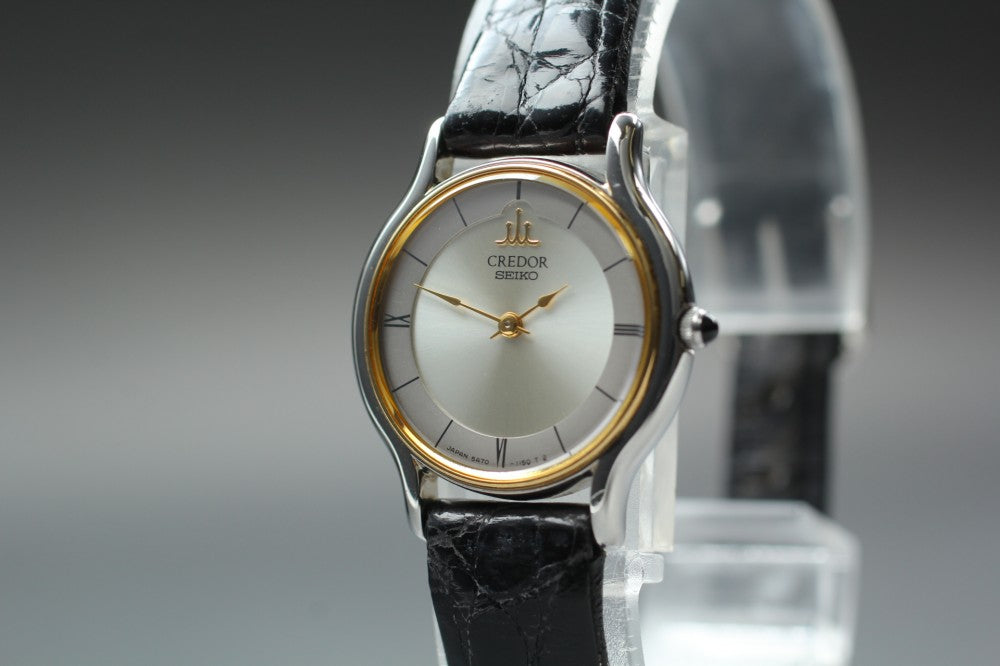 Near MINT SEIKO CREDOR 5A70-0610 Silver Quartz 22mm Ladies Watch 1993