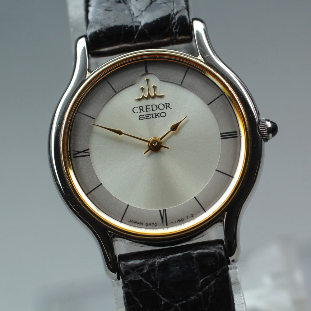 Near MINT SEIKO CREDOR 5A70-0610 Silver Quartz 22mm Ladies Watch 1993