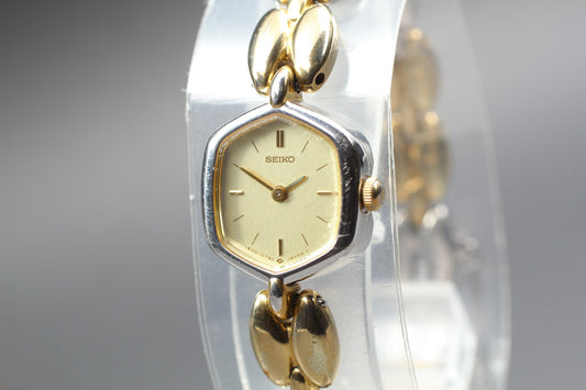 Vintage 1985 [Exc+5] SEIKO Tisse 1E20-5460 Gold Bracelet Qz Ladies Watch JAPAN