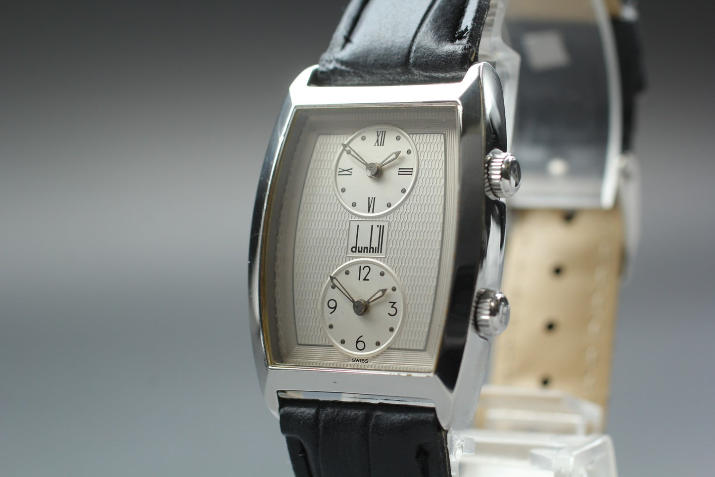 Near MINT DUNHILL City Scape Dual Time Square Quartz 27mm Men's Watch JAPAN