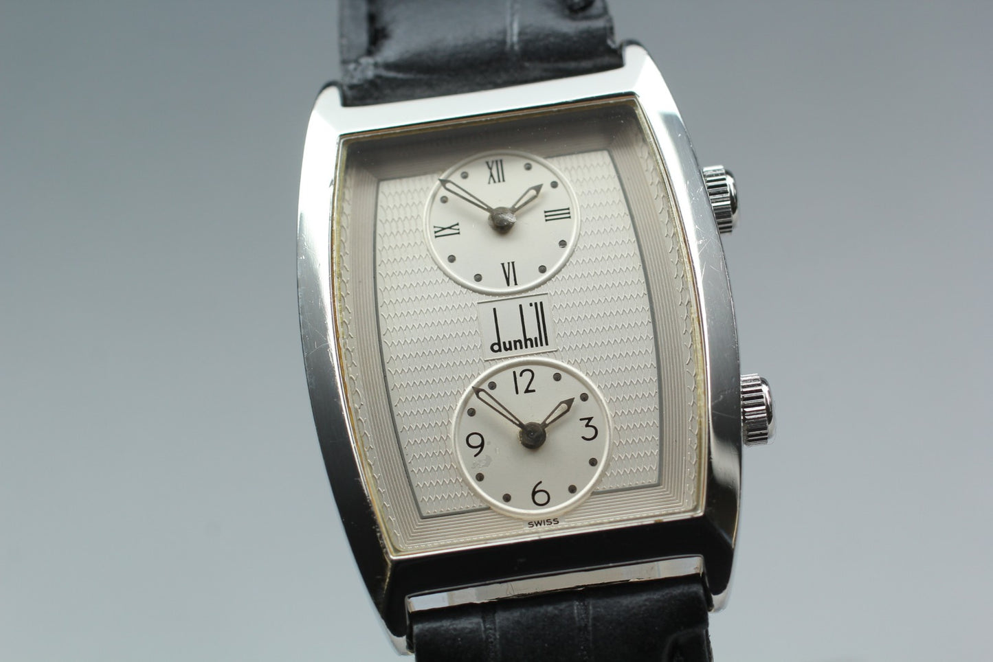 Near MINT DUNHILL City Scape Dual Time Square Quartz 27mm Men's Watch JAPAN