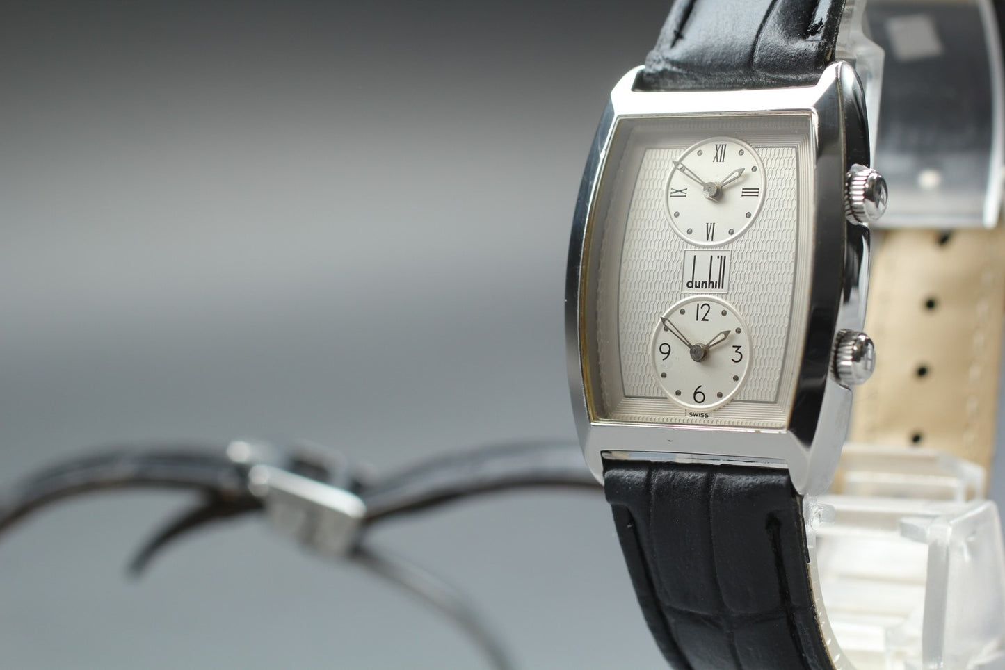 Near MINT DUNHILL City Scape Dual Time Square Quartz 27mm Men's Watch JAPAN