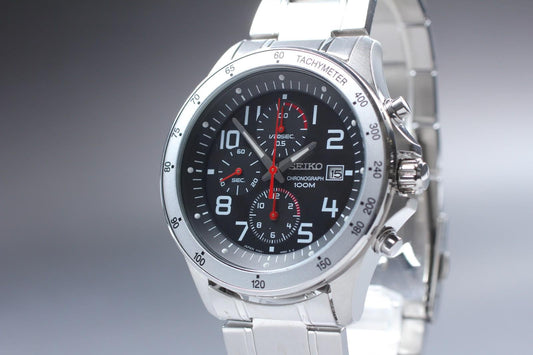 Exc+5 Seiko Chronograph 7T92-0KE0 100m Black Dial Quartz 44mm Men's Watch JAPAN