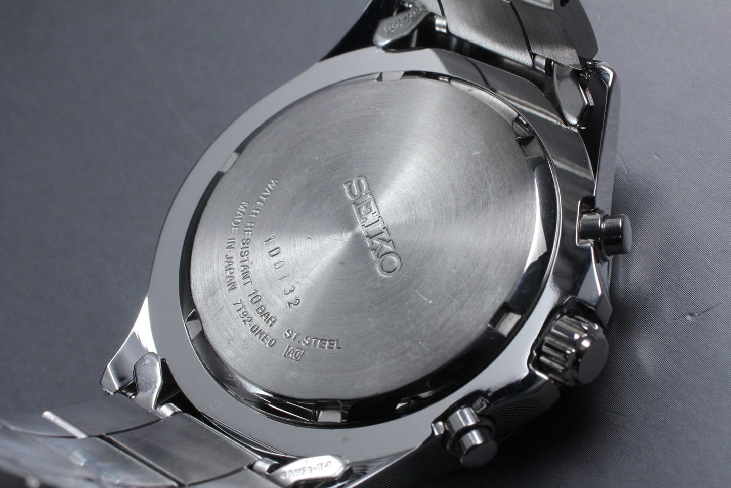 Exc+5 Seiko Chronograph 7T92-0KE0 100m Black Dial Quartz 44mm Men's Watch JAPAN