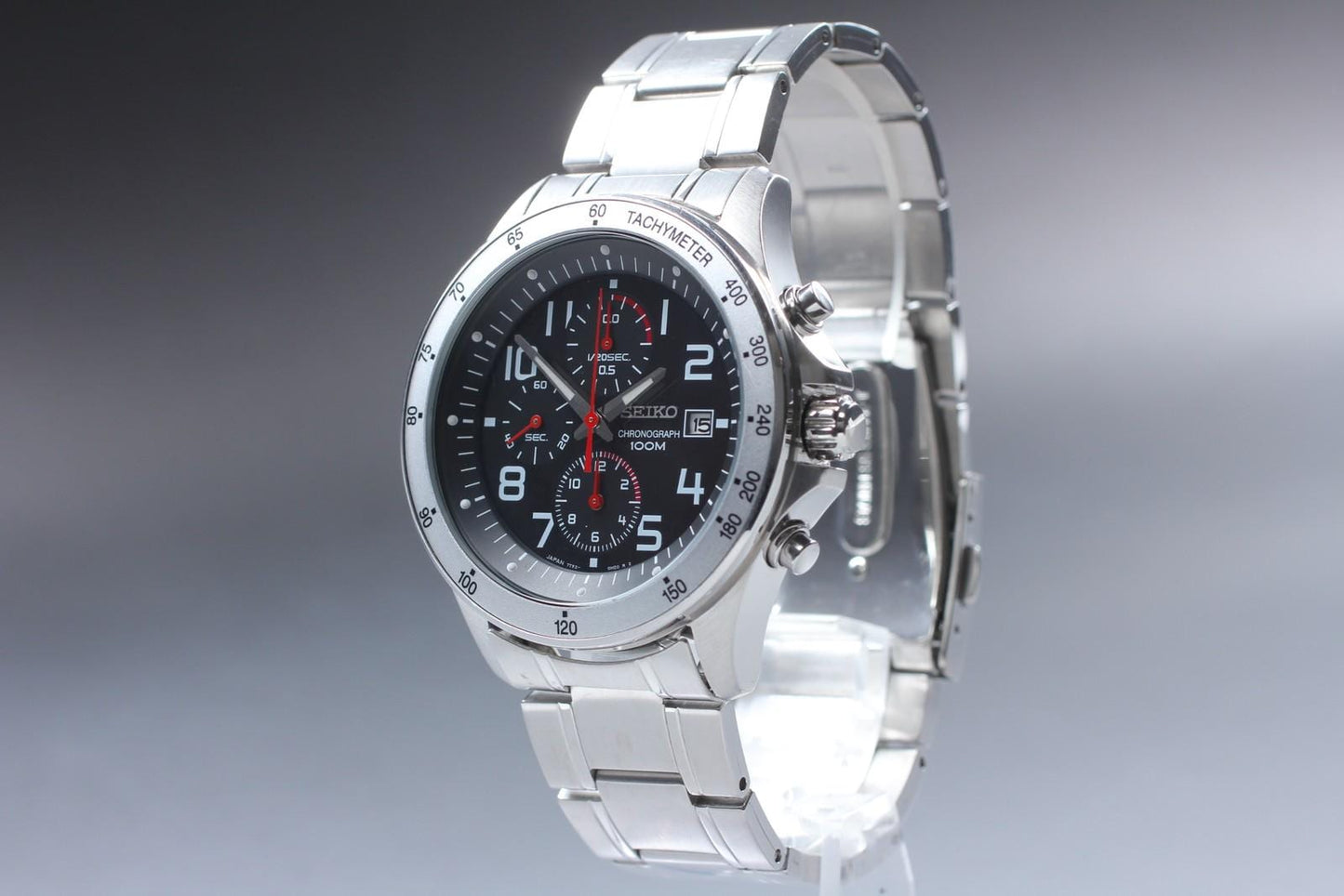 Exc+5 Seiko Chronograph 7T92-0KE0 100m Black Dial Quartz 44mm Men's Watch JAPAN