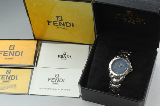 Near MINT / Full Set FENDI 3500G Blue Dial 38mm Quartz Men's Watch w/ Box JAPAN