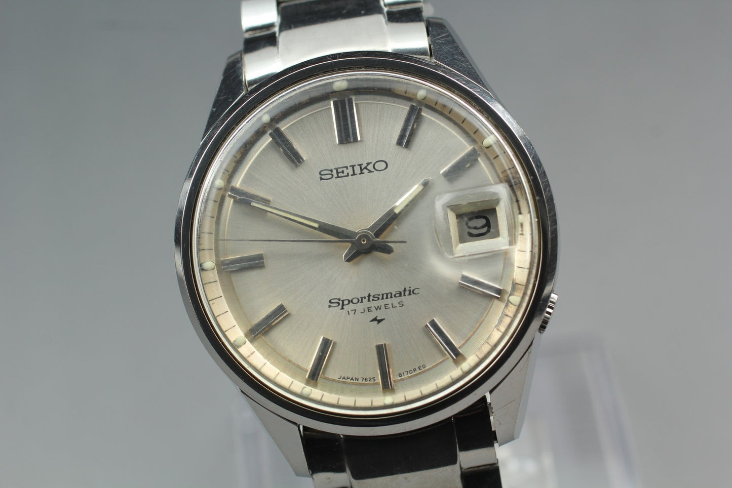 1968 N MINT SEIKO Sportsmatic 7625-8263 Silver 17J Manual 36mm Men's Watch JAPAN