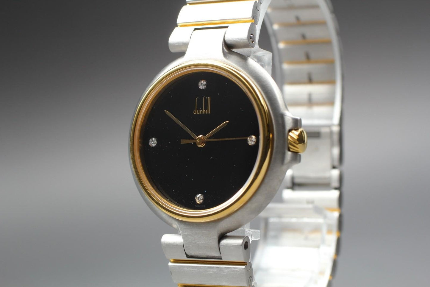 Near MINT Dunhill Millennium R00V 4P Diamond Black Quartz Ladies Watch JAPAN