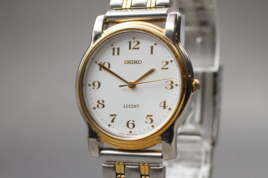 Vintage 1988 [Near MINT] SEIKO Lucent 5E21-6E00 White Gold 31mm Qz Ladies JAPAN