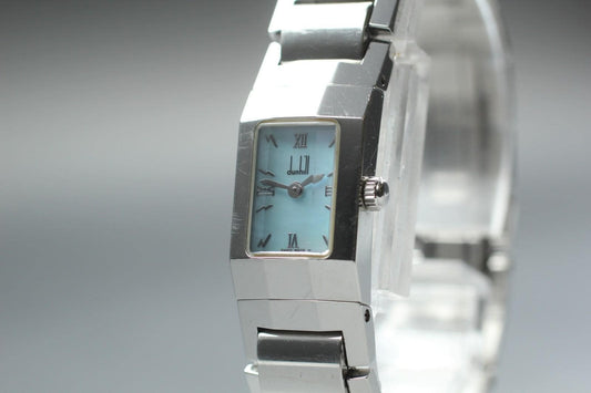 Exc+5* Dunhill Dunhillion 8016 MOP Blue Dial Rectangle Qz Ladies Watch JAPAN