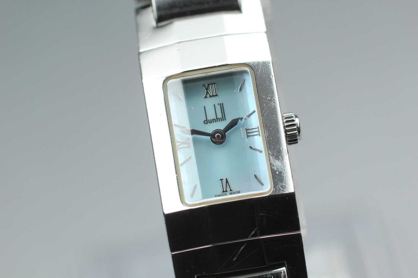 Exc+5* Dunhill Dunhillion 8016 MOP Blue Dial Rectangle Qz Ladies Watch JAPAN
