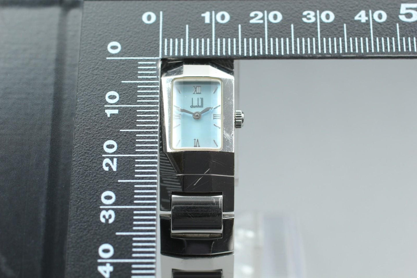 Exc+5* Dunhill Dunhillion 8016 MOP Blue Dial Rectangle Qz Ladies Watch JAPAN