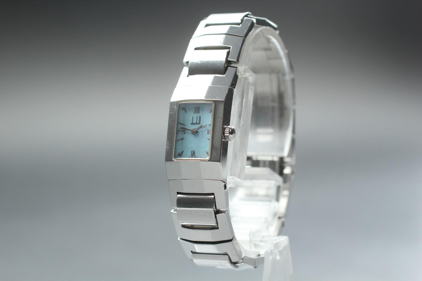 Exc+5* Dunhill Dunhillion 8016 MOP Blue Dial Rectangle Qz Ladies Watch JAPAN