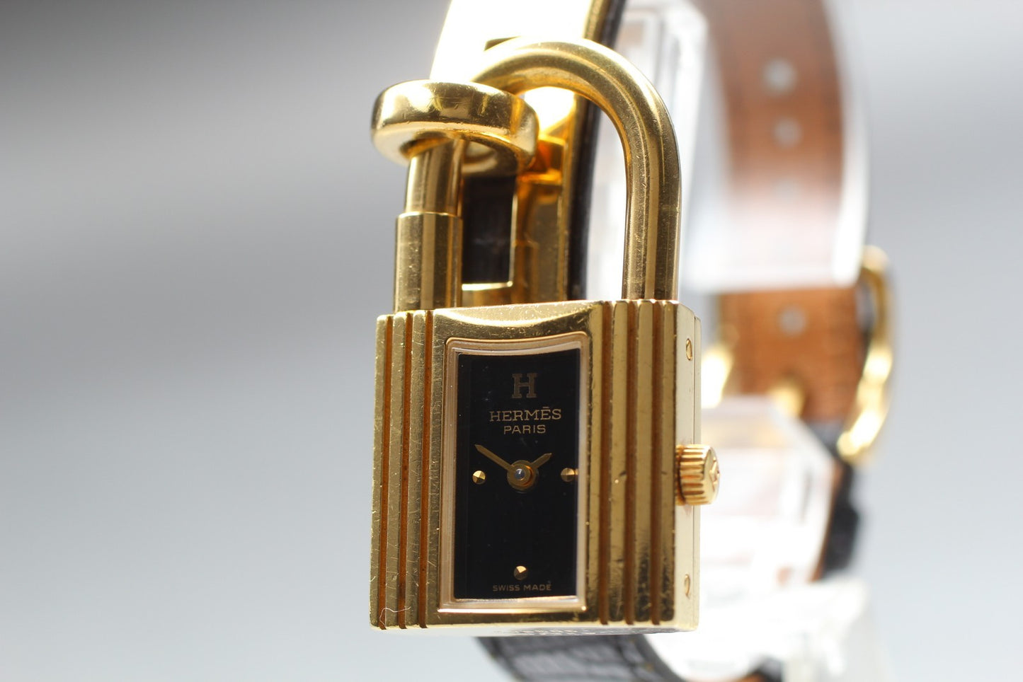 Exc+4* HERMES KE1.201 Black Dial Quartz 20mm Ladies Watch w/ Aged Strap JAPAN