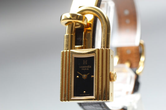 Exc+4* HERMES KE1.201 Black Dial Quartz 20mm Ladies Watch w/ Aged Strap JAPAN