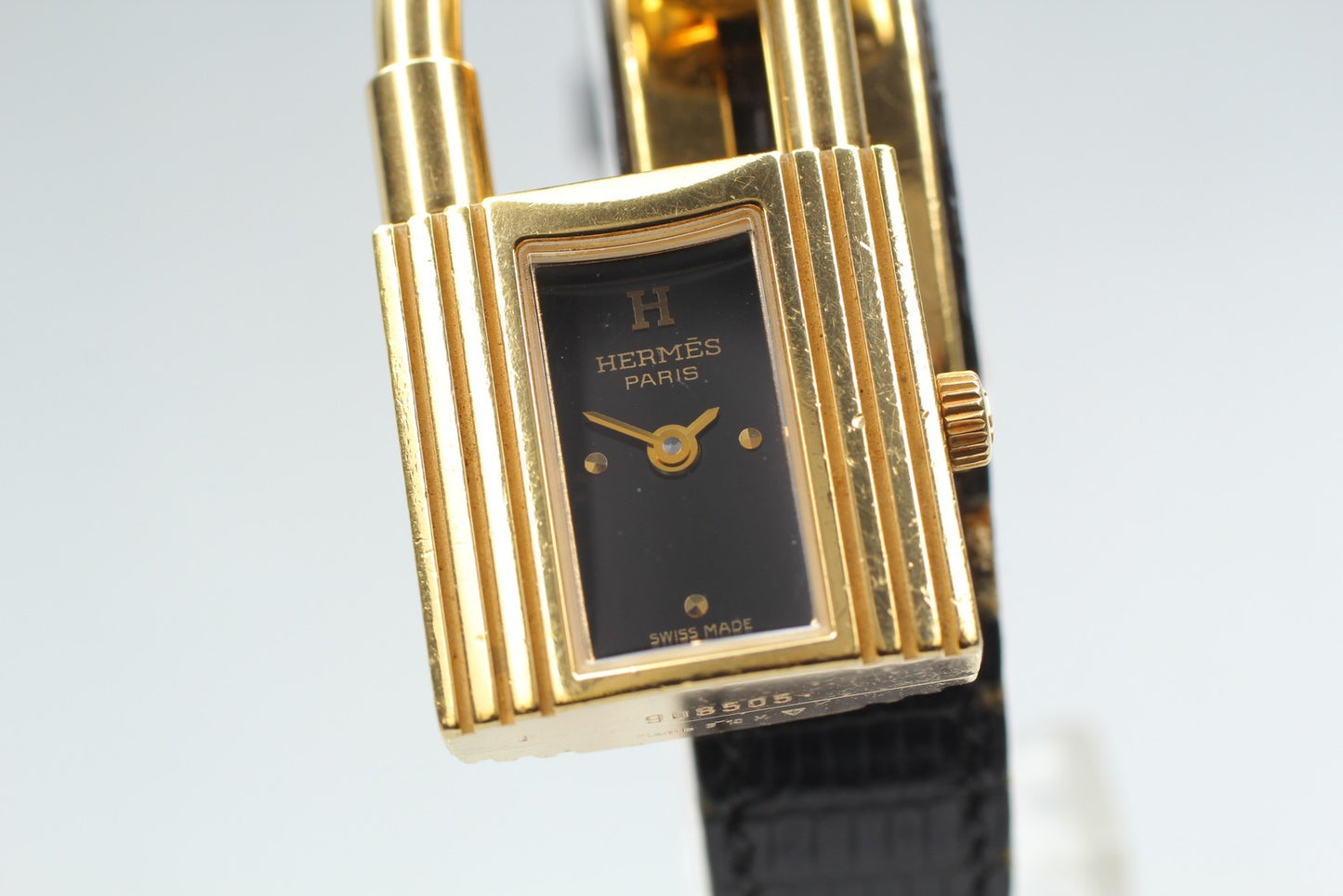 Exc+4* HERMES KE1.201 Black Dial Quartz 20mm Ladies Watch w/ Aged Strap JAPAN