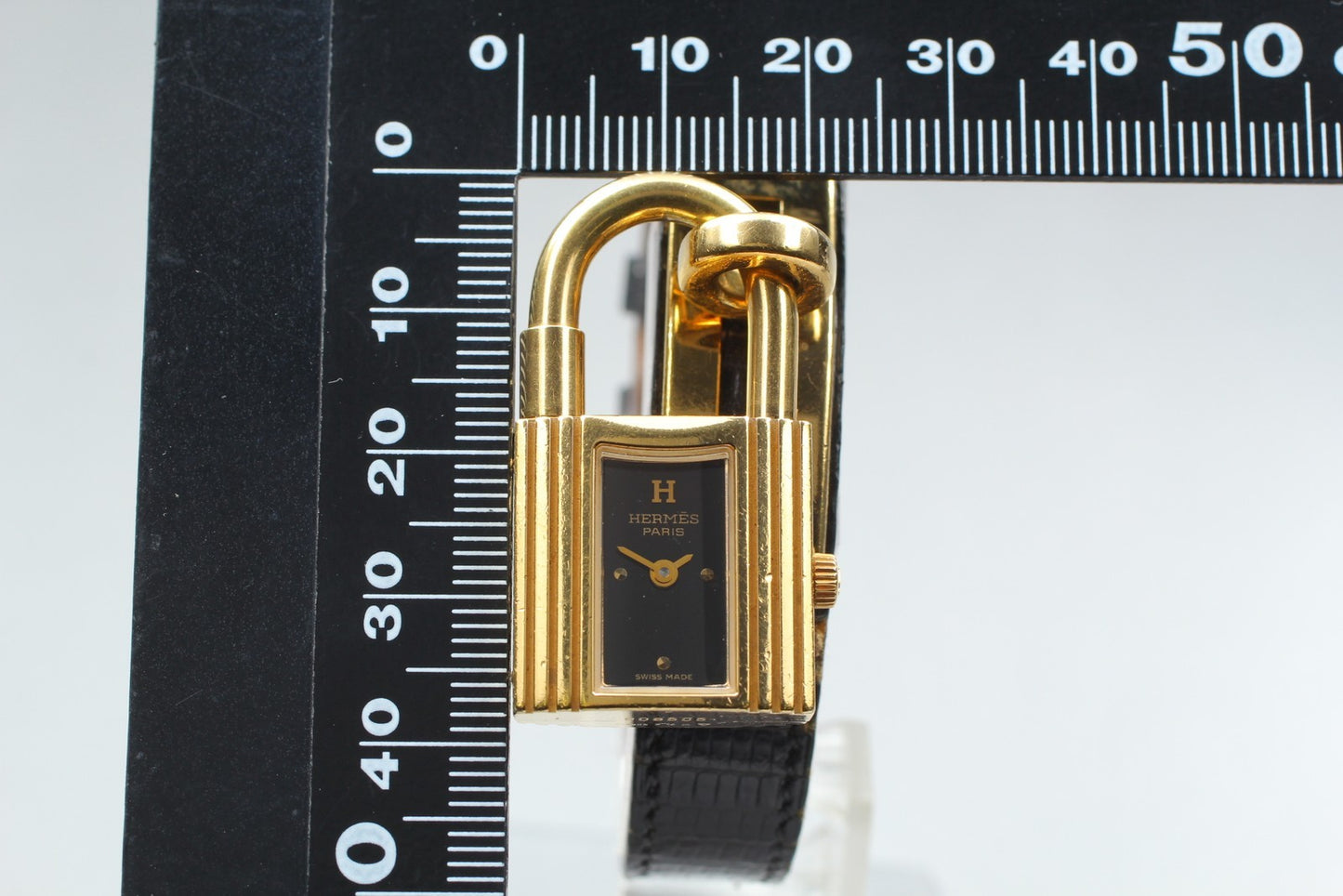 Exc+4* HERMES KE1.201 Black Dial Quartz 20mm Ladies Watch w/ Aged Strap JAPAN