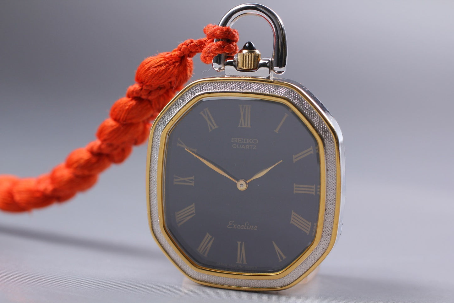 Vintage 1981 [N MINT] SEIKO Exceline 1400-7760 Black KIMONO Style Pocket Watch