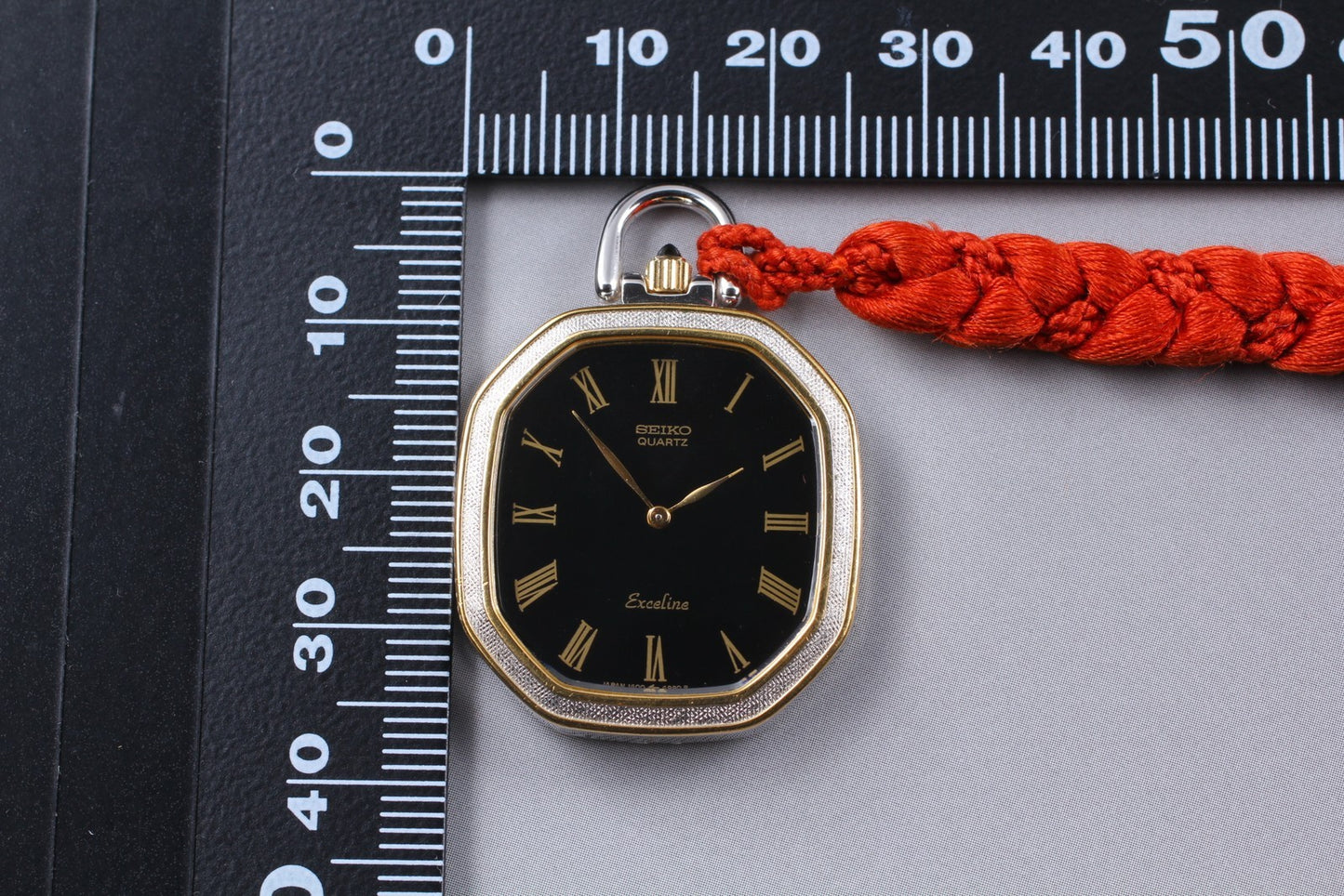 Vintage 1981 [N MINT] SEIKO Exceline 1400-7760 Black KIMONO Style Pocket Watch