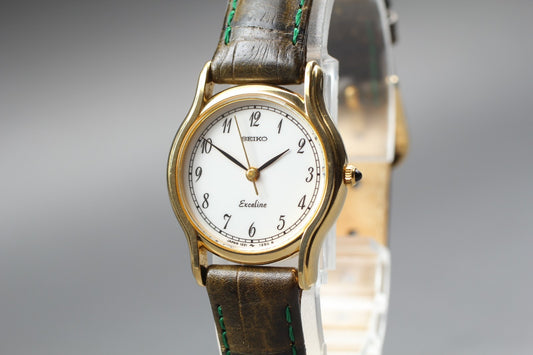 Vintage 1988 Near MINT SEIKO Exceline 1221-0160 Ladies Quartz Watch Gold Arabic