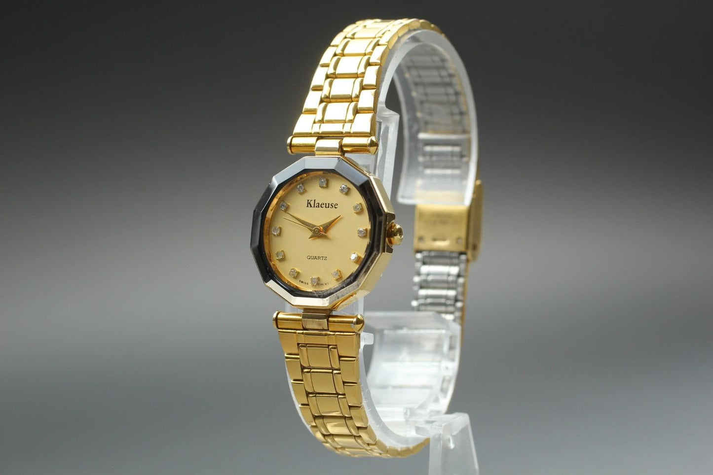 Near MINT Klaeuse KF0022 Women's 24mm Quartz Watch Swiss Made Gold 12P Diamonds