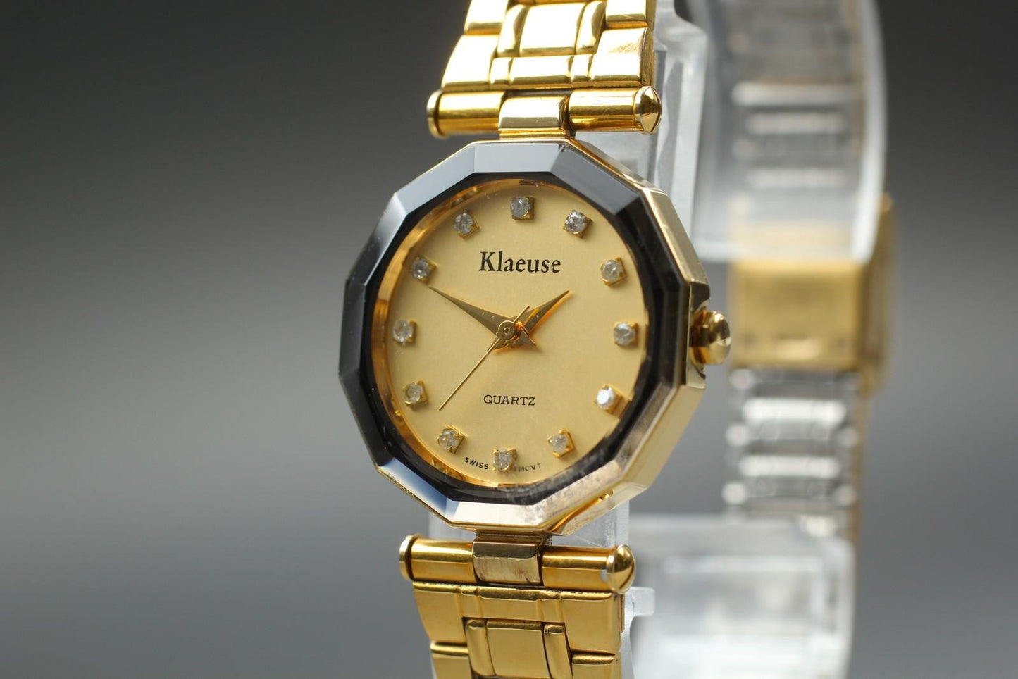 Near MINT Klaeuse KF0022 Women's 24mm Quartz Watch Swiss Made Gold 12P Diamonds