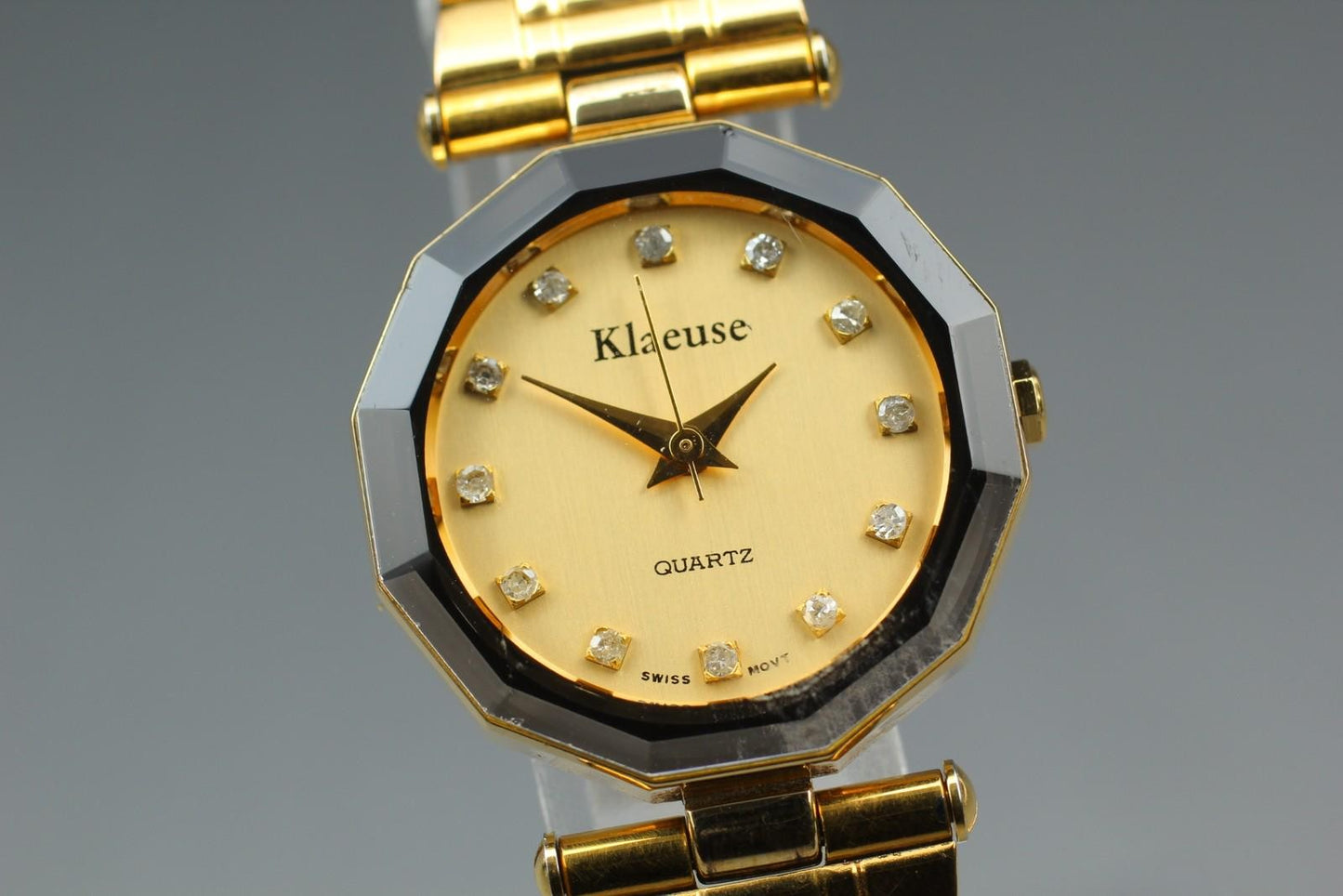 Near MINT Klaeuse KF0022 Women's 24mm Quartz Watch Swiss Made Gold 12P Diamonds
