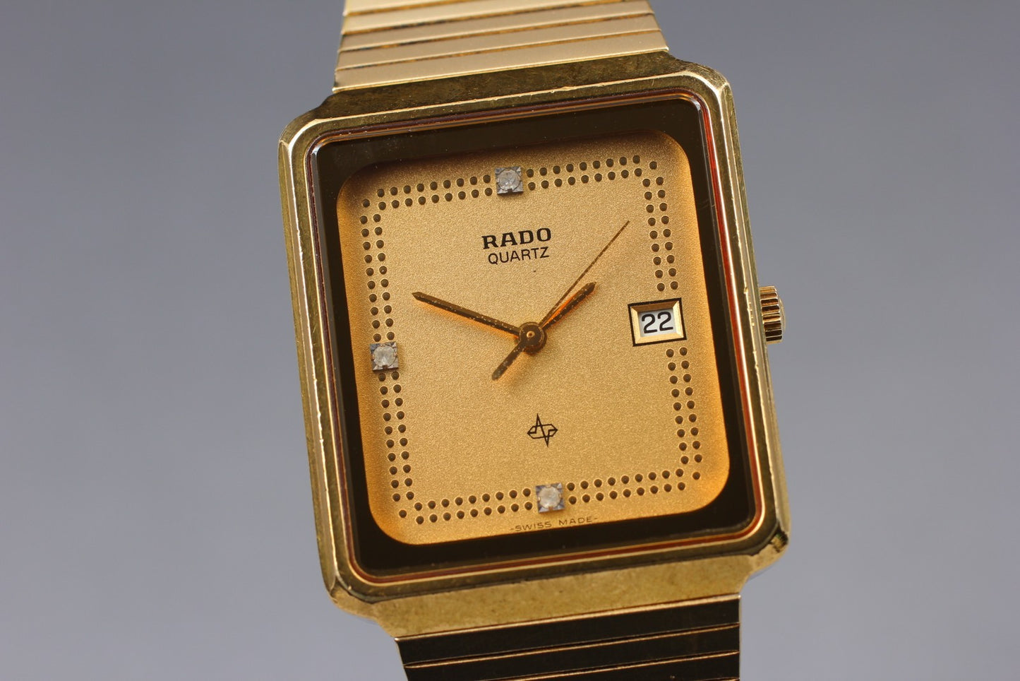 Vintage [Near MINT] RADO 129.3311.2 Gold Tank 3P Diamond Quartz 28mm Watch JAPAN