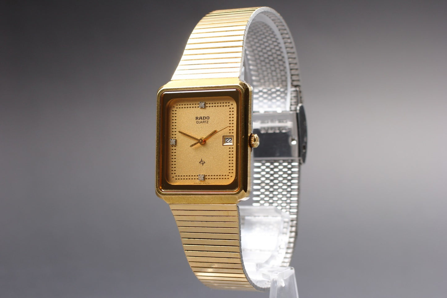 Vintage [Near MINT] RADO 129.3311.2 Gold Tank 3P Diamond Quartz 28mm Watch JAPAN