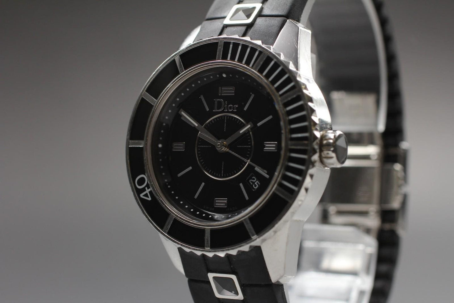 Exc+5* Christian Dior Christal CD11311F Black Ceramic Quartz Watch From JAPAN