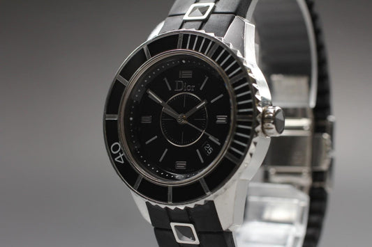 Exc+5* Christian Dior Christal CD11311F Black Ceramic Quartz Watch From JAPAN