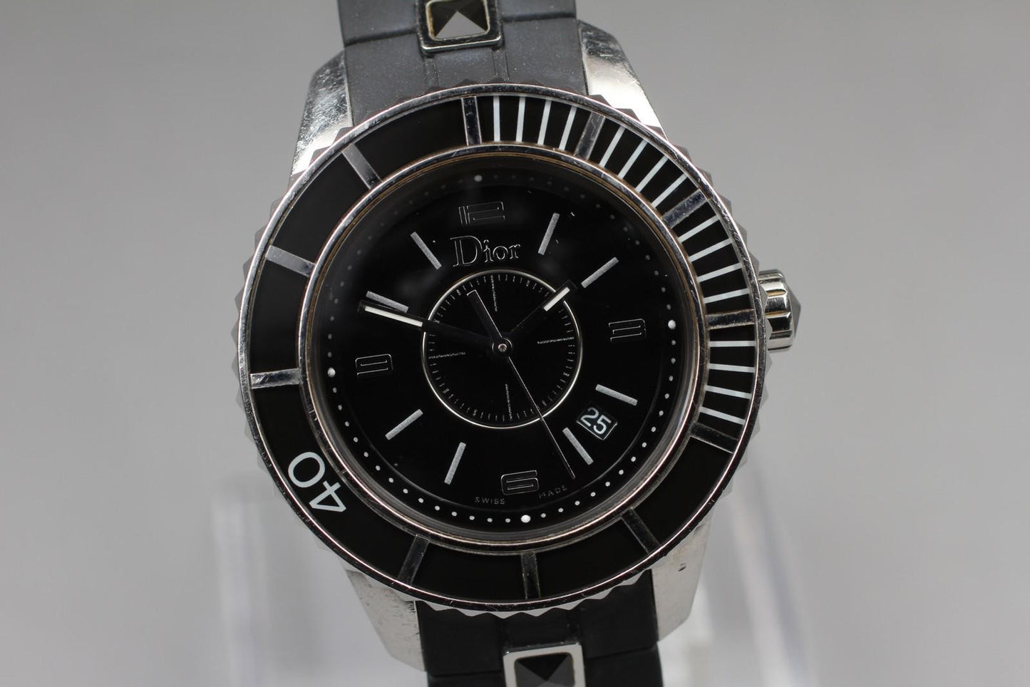 Exc+5* Christian Dior Christal CD11311F Black Ceramic Quartz Watch From JAPAN