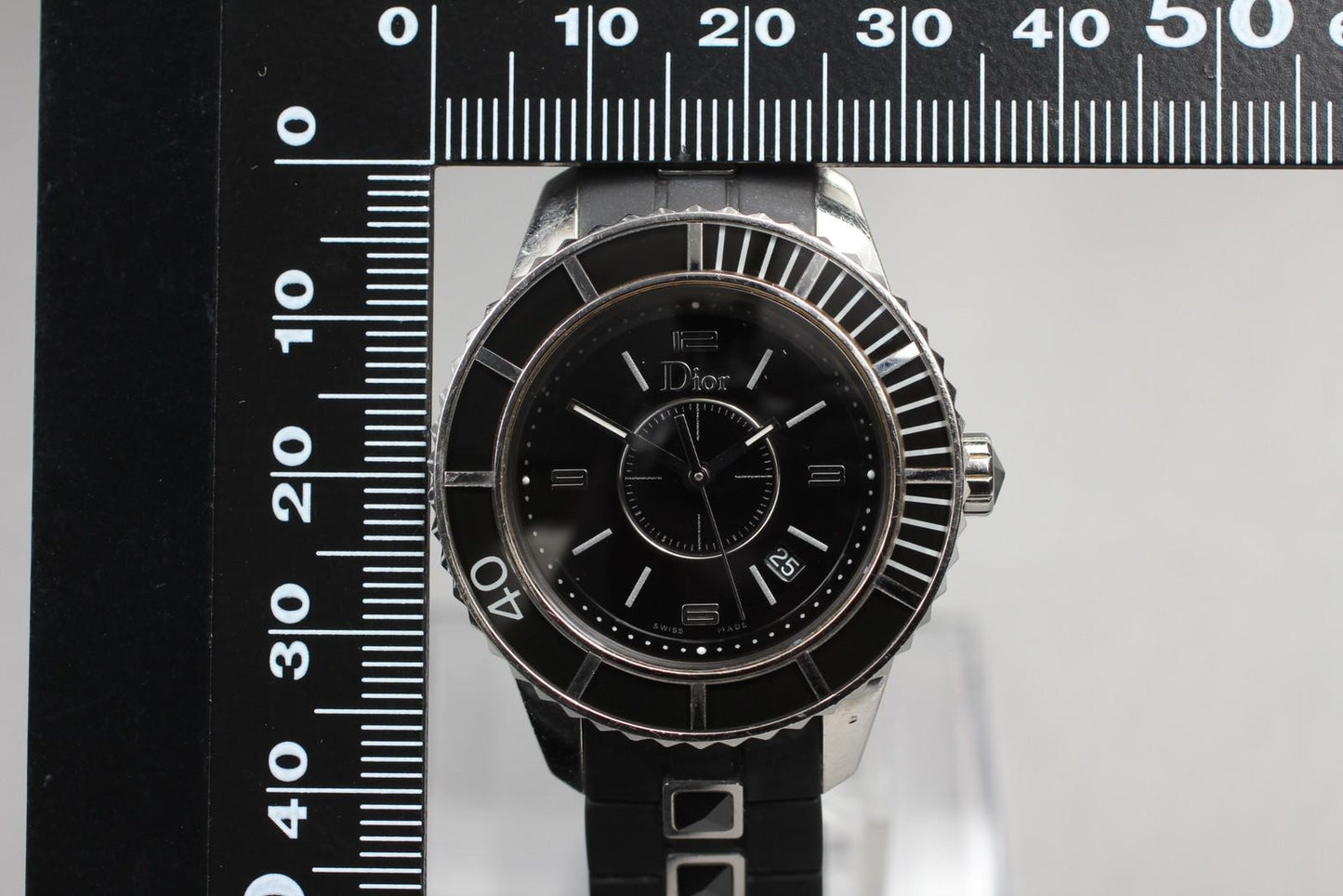 Exc+5* Christian Dior Christal CD11311F Black Ceramic Quartz Watch From JAPAN