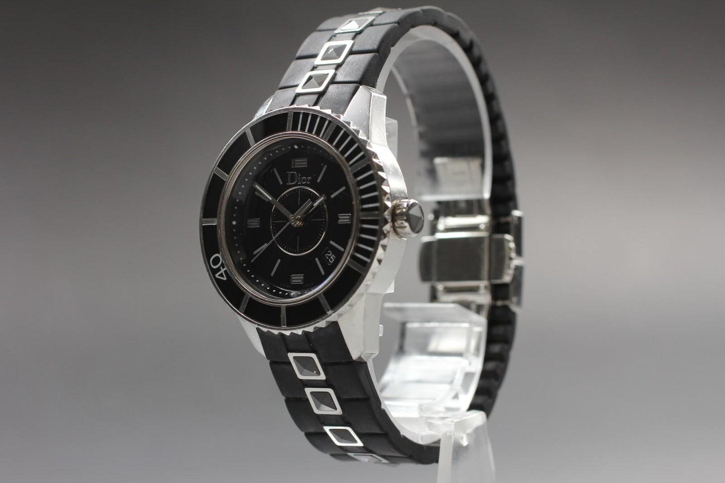 Exc+5* Christian Dior Christal CD11311F Black Ceramic Quartz Watch From JAPAN