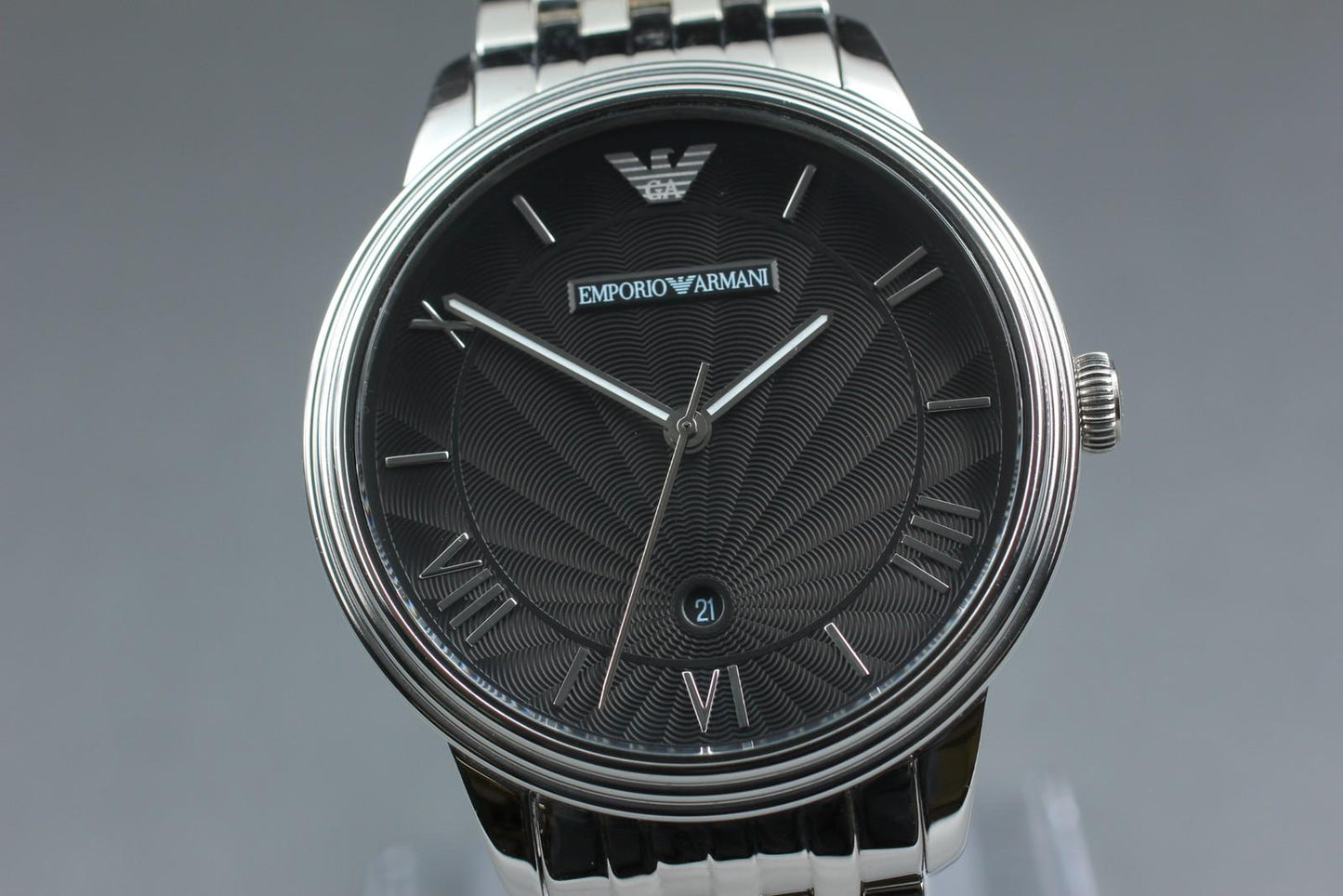 Near MINT Emporio Armani AR-1614 Black Dial Bracelet Quartz 41mm Men's Watch