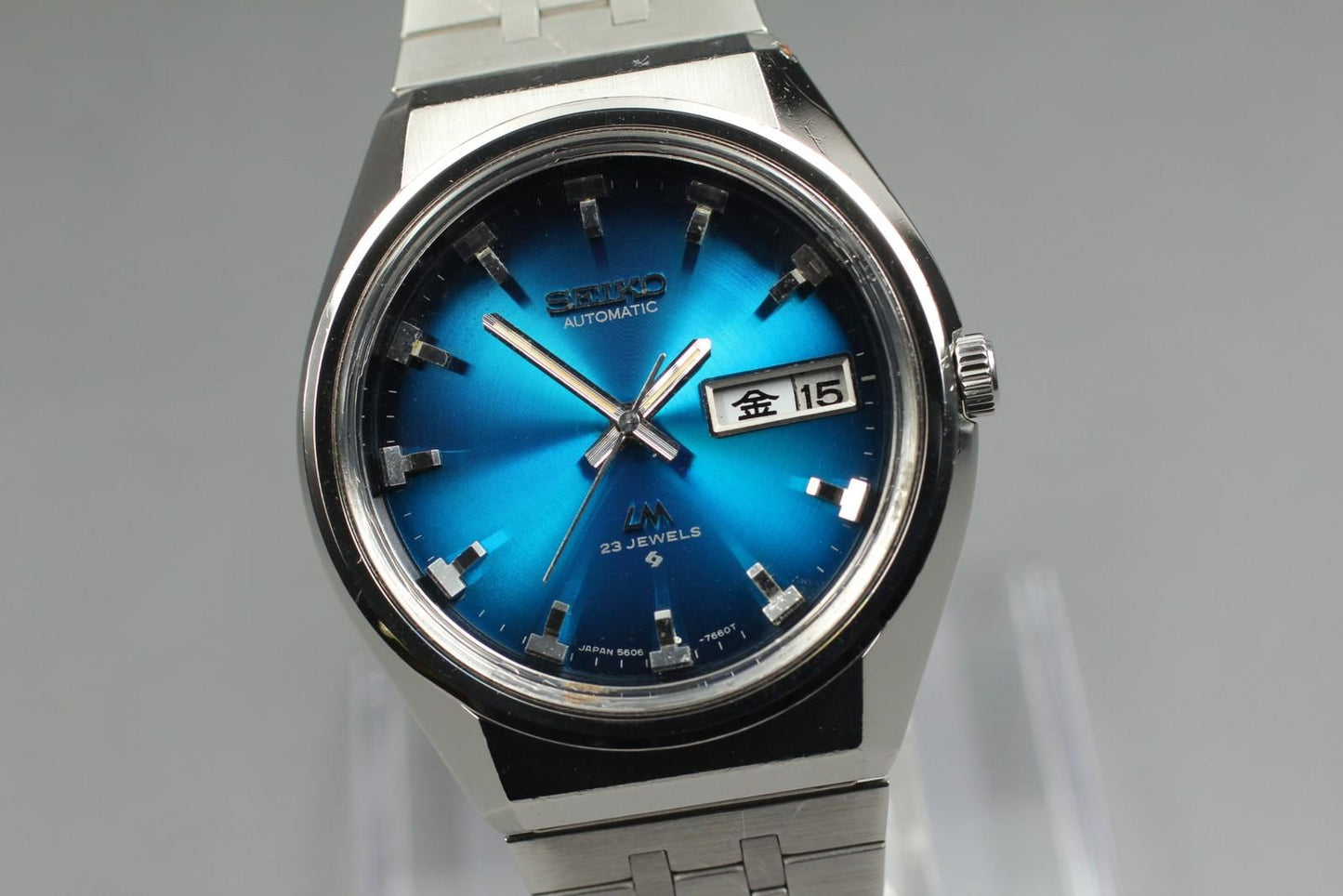 Serviced 1974 [Near MINT] SEIKO Lardmatic 5606-7320 Blue Kanji 36mm Men's Watch