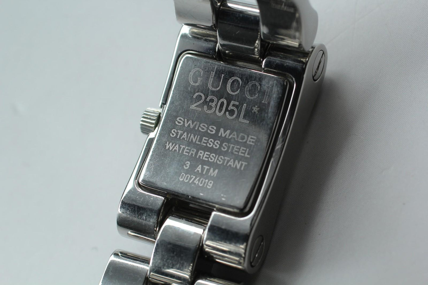 Near MINT w/ Box Paper GUCCI 2305L Black Silver Quartz 17mm Ladies Watch JAPAN