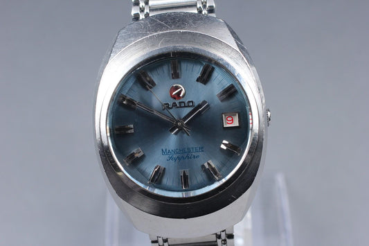 1970's Near MINT RADO Manchester Cal. 2793 Date Blue 25J Auto 35mm Men's Watch