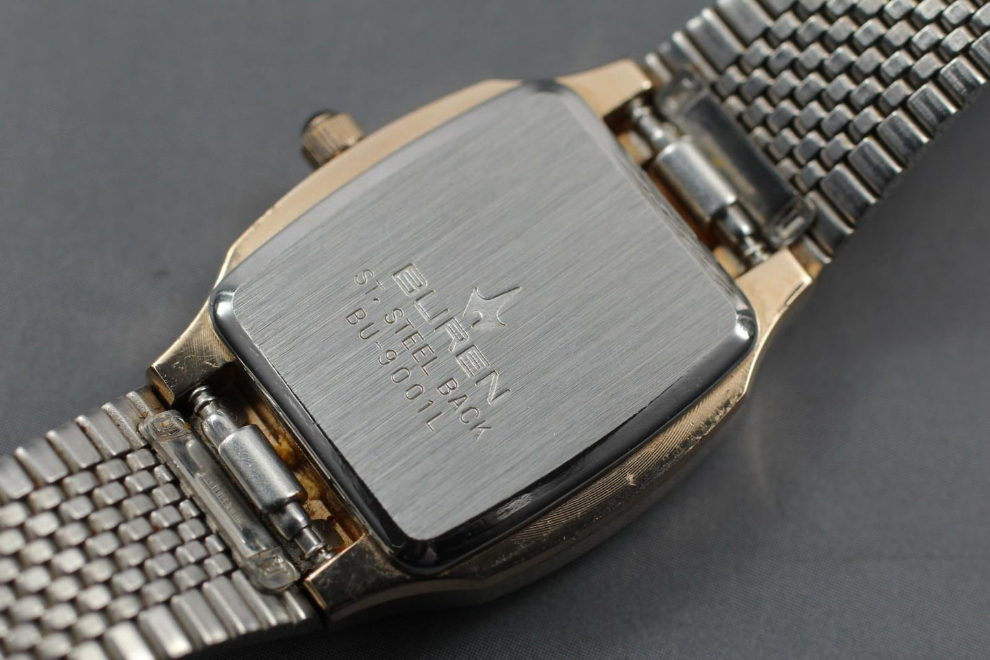 Near MINT Buren BU-9001L 5P Diamond Gold Tank Quartz 22mm Ladies Watch JAPAN