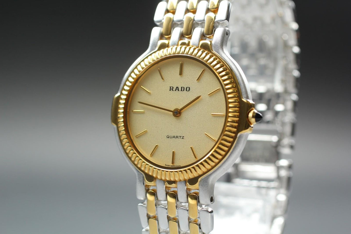Near MINT RADO 121.9596.2 Gold Fluted Bezele Two-Tone Qz 33mm Men's Watch JAPAN