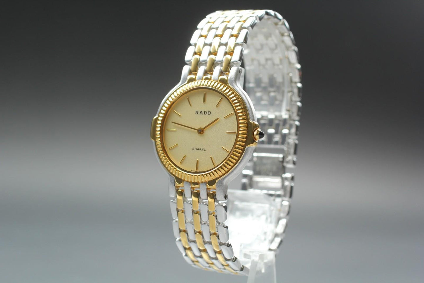 Near MINT RADO 121.9596.2 Gold Fluted Bezele Two-Tone Qz 33mm Men's Watch JAPAN