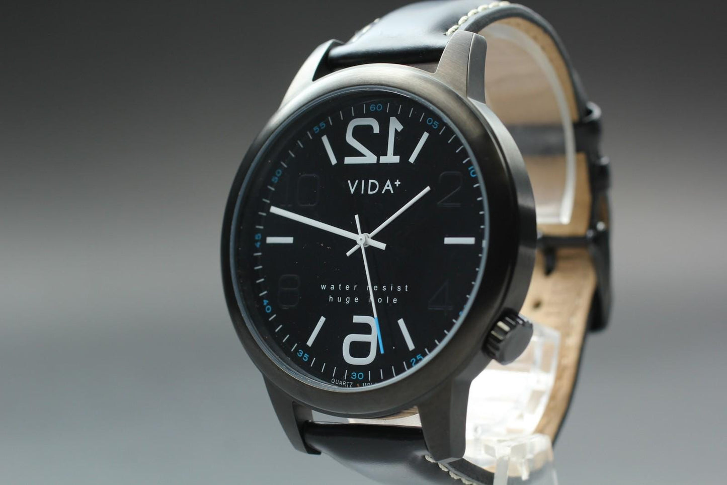 Near MINT w/ New Batt* VIDA+ Huge Hold Black Dial Quartz 48mm Men's Watch JAPAN