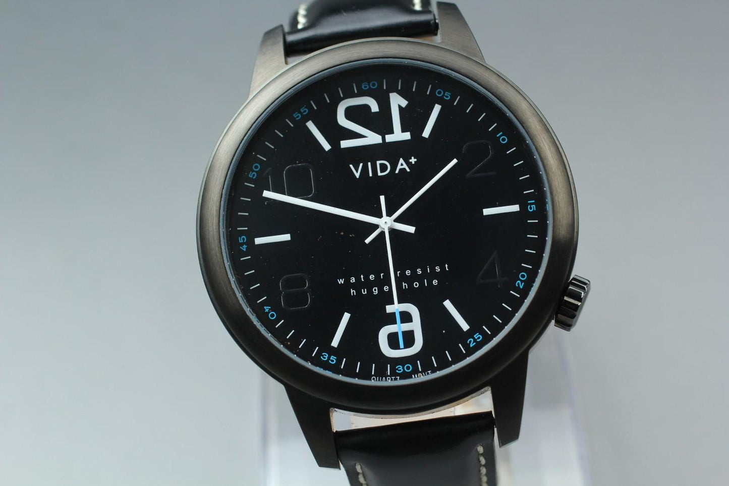 Near MINT w/ New Batt* VIDA+ Huge Hold Black Dial Quartz 48mm Men's Watch JAPAN